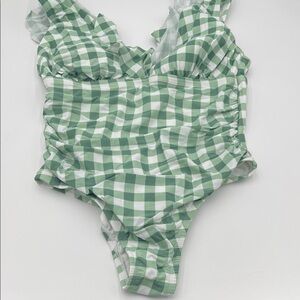Kona Sol Green Plaid One Piece Swimsuit